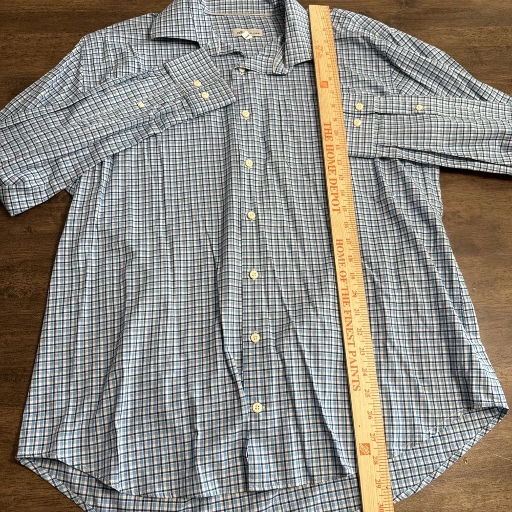 Peter Millar Blue Check Gingham Button Down Long Sleeve Plaid Shirt Mens XL
